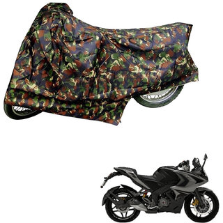                       AutoRetail Custom Made Two Wheeler Polyster Cover for Bajaj Pulsar RS 200 STD (Mirror Pocket, Jungle Color)                                              