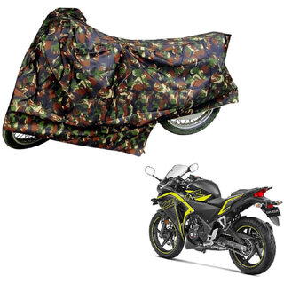                       AutoRetail Two Wheeler Polyster Cover for Honda CBR 250R with Mirror Pocket (Jungle Color)                                              