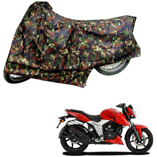                       AutoRetail UV Resistant Two Wheeler Polyster Cover for TVS Apache RTR (Mirror Pocket, Jungle Color)                                              