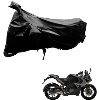                       AutoRetail Weather Resistant Two Wheeler Polyster Cover for Bajaj Pulsar RS 200 STD (Mirror Pocket, Black Color)                                              