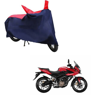                       AutoRetail Weather Resistant Two Wheeler Polyster Cover for Bajaj Pulsar AS 200 (Mirror Pocket, Red and Blue Color)                                              
