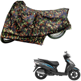                       AutoRetail Two Wheeler Polyster Cover for TVS Wego with Mirror Pocket (Jungle Color)                                              