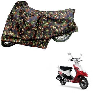                       AutoRetail Custom Made Two Wheeler Polyster Cover for TVS Scooty Pep + (Mirror Pocket, Jungle Color)                                              