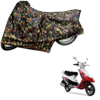                       AutoRetail Perfect Fit Two Wheeler Polyster Cover for TVS Scooty Pep + (Mirror Pocket, Jungle Color)                                              