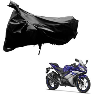 AutoRetail Two Wheeler Polyster Cover for Yamaha YZF-R15 with Sun Protection (Mirror Pocket, Black Color)
