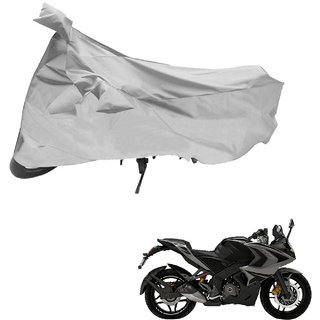 AutoRetail Perfect Fit Two Wheeler Polyster Cover for Bajaj Pulsar RS 200 STD (Mirror Pocket, Silver Color)