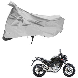                       AutoRetail Custom Made Two Wheeler Polyster Cover for Honda CB Twister (Mirror Pocket, Silver Color)                                              