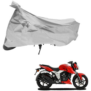                       AutoRetail Two Wheeler Polyster Cover for TVS Apache RTR 160 with Mirror Pocket (Silver Color)                                              