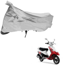 AutoRetail Custom Made Two Wheeler Polyster Cover for TVS Scooty Pep + (Mirror Pocket, Silver Color)