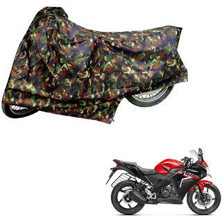                       AutoRetail Weather Resistant Two Wheeler Polyster Cover for Honda CBR 150R (Mirror Pocket, Jungle Color)                                              