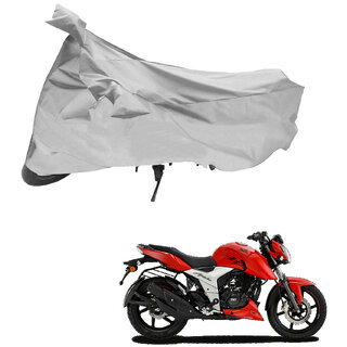                       AutoRetail Water Resistant Two Wheeler Polyster Cover for TVS Apache RTR (Mirror Pocket, Grey Color)                                              