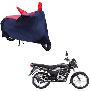                       AutoRetail Custom Made Two Wheeler Polyster Cover for Bajaj Platina 100 Es (Mirror Pocket, Red and Blue Color)                                              