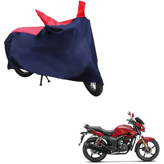                       AutoRetail Perfect Fit Two Wheeler Polyster Cover for Hero Hunk (Mirror Pocket, Red and Blue Color)                                              