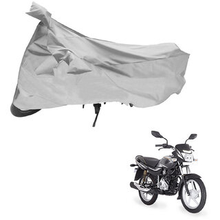                       AutoRetail Perfect Fit Two Wheeler Polyster Cover for Bajaj Platina (Mirror Pocket, Grey Color)                                              