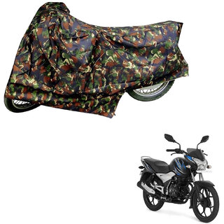                       AutoRetail Perfect Fit Two Wheeler Polyster Cover for Bajaj DisPolyster Cover 100 (Mirror Pocket, Jungle Color)                                              