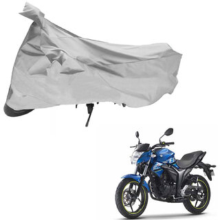                       AutoRetail Water Resistant Two Wheeler Polyster Cover for Suzuki Gixxer (Mirror Pocket, Silver Color)                                              