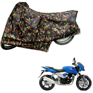                       AutoRetail Perfect Fit Two Wheeler Polyster Cover for Bajaj Pulsar 150 DTS-i (Mirror Pocket, Jungle Color)                                              