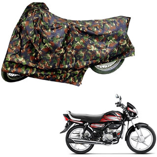                       AutoRetail Perfect Fit Two Wheeler Polyster Cover for Hero HF Deluxe (Mirror Pocket, Jungle Color)                                              