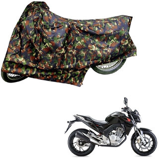                       AutoRetail Perfect Fit Two Wheeler Polyster Cover for Honda CB Twister (Mirror Pocket, Jungle Color)                                              