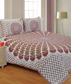 Luxmi Attractive Jaipuri Design Double Bed sheets with 2 pillow covers-Multicolor