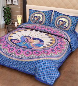 Luxmi Attractive Jaipuri Design Double Bed sheets with 2 pillow covers-Multicolor