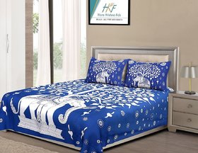 Luxmi Attractive Jaipuri Design Double Bed sheets with 2 pillow covers-Multicolor