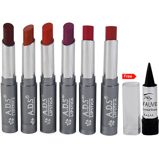                       ADS Passionate Lipstick Pack of 6 And Free Kajal-GPTGT-A2                                              