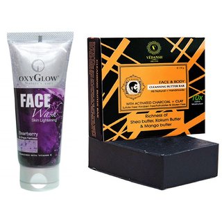 OxyGlow Bearberry & Grape Face Wash 50ml with Vedansh Organic Charcoal Bar (Soap) 150gm Combo