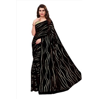 SOFTIEONS E-COMMERCE Sarees Solid Black And Beige  Coloured Georgette Fashion Party Wear Women's Saree/Sari With Blouse Piece.