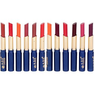                       ADS Waterproof lipstick set of 12 multicolor ( ba)  (Multicolor)                                              