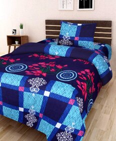 SHAKRIN Glace Cotton Single Bedsheet Cum Topsheet Without Pillow Cover Color-Blue-Black