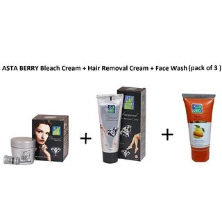 Buy Asta Berry Diamond Bleach cream + Hair Removal cream + Fruit face Wash  ( Pack of 3 ) Online @ ₹279 from ShopClues