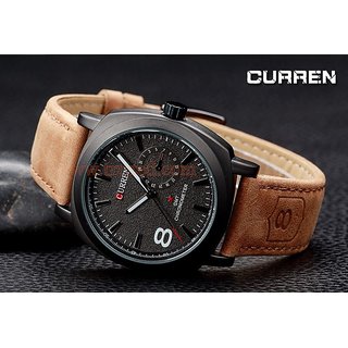 Buy Curren Casual Round Black Beige Leather Analog Men Watch Online 499 from ShopClues