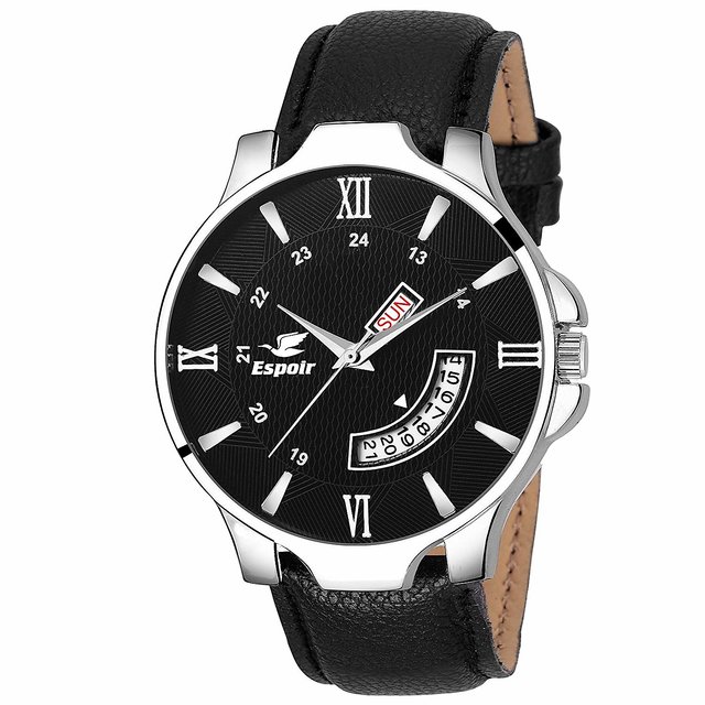 Buy Espoir Round Dail Black Leather StrapMens Quartz Watch For Men Online 339 from ShopClues