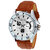Golden Bell Original Silver Dial Brown Strap Analog Wrist Watch for Men - GB-381