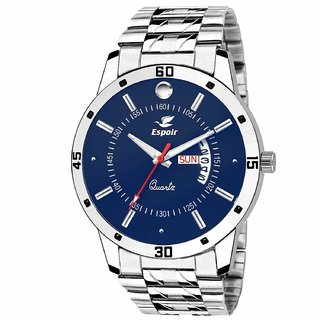 Espoir Blue Round Dial Silver Stainless Steel Strap Analog Watch For Men - Nail0507