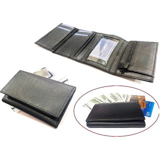 GENUINE LEATHER MENS PURSE WALLET MONEY CARD HOLDER- BLACK SLIM TRI-FOLD-PERFECT CORPORATE GIFT 26