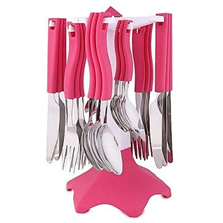 Cutlery Set 24 pcs with Stand Pink color