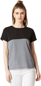 Miss Chase Women's Black & Steel Grey Round Neck Short Sleeve Solid Colour Block Boxy Top