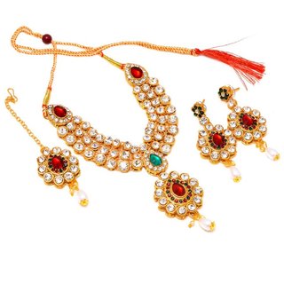 Jewar Mandi Mangalsutra Ad Gold Plated Designer Gemstone Jewelry Set