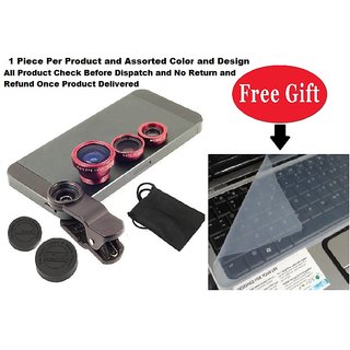 Mobile camera Lens 3 in 1 with free Laptop Keyboard Skin Transparent