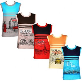 Kavin's Casual Cotton Sleeveless T-Shirts for Kids, Multicolored, Pack of 5 - Maxx