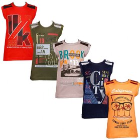 Kavin's Casual Cotton Sleeveless T-Shirts for Kids, Multicolored, Pack of 5 - Dev
