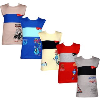 Casual Cotton Sleeveless T-Shirts for Kids, Multicolored, Pack of 5 - Topper