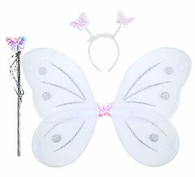 BUTTERFLY WINGS OR ANGEL WINGS WITH HAIRBAND, FAIRY STICK AND WINGS