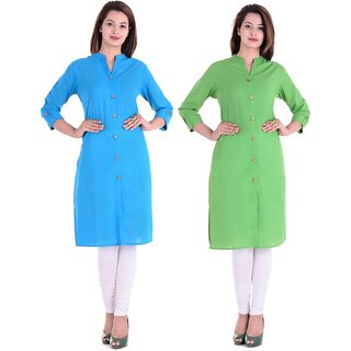                       Chinmaya Casual Solid Women Kurti Pack Of 2 Light Blue Green                                              