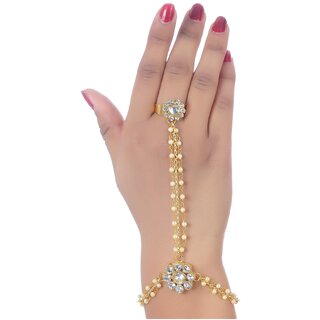 Lucky Jewellery Elegant White Color Gold Plated Stone Hand Bracelet Bridal Hathphool For Girls  Women (99-L1HS-26-W)