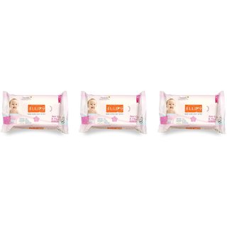 Tulips Baby Care Wet Wipes 100 Flushable Fragrance Alcohol and Paraben Free 60 Wipes Each Pack of 3