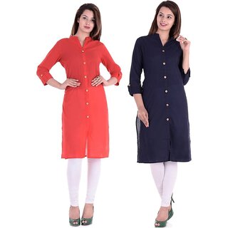 CHINMAYA Casual Solid Women Kurti  (Pack of 2, Red, Blue)