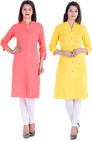 Chinmaya Casual Solid Women Kurti Pack Of 2 Pink Yellow